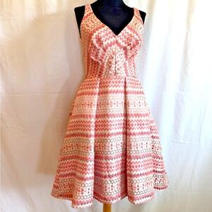 Eva Franco Pink Iridescent Fit n Flare Chevron Dress - Size 2 Extra Small